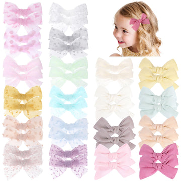 40Pcs Tulle Hair Bows Clips For Girls, Oaoleer Toddler Pigtail Bows Ponytail Hair Barrettes Accessories For Infant Toddlers Kids