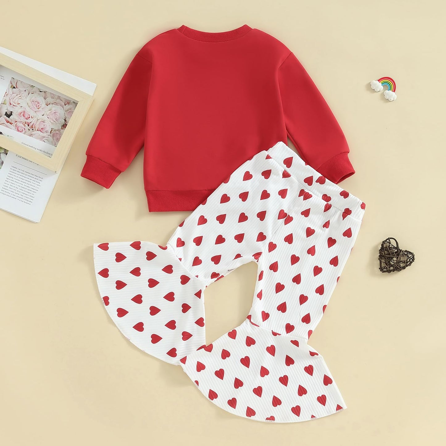 Toddler Baby Girl Valentines Outfit Daddy 'S Valentine Crewneck Sweatshirt Shirts Flare Pant Valentines Clothes (Red - Miss. Ste