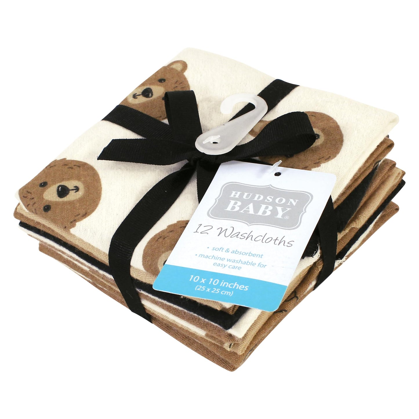 Hudson Baby Unisex Baby Flannel Cotton Washcloths, Brown Bear 12 Pack, One Size