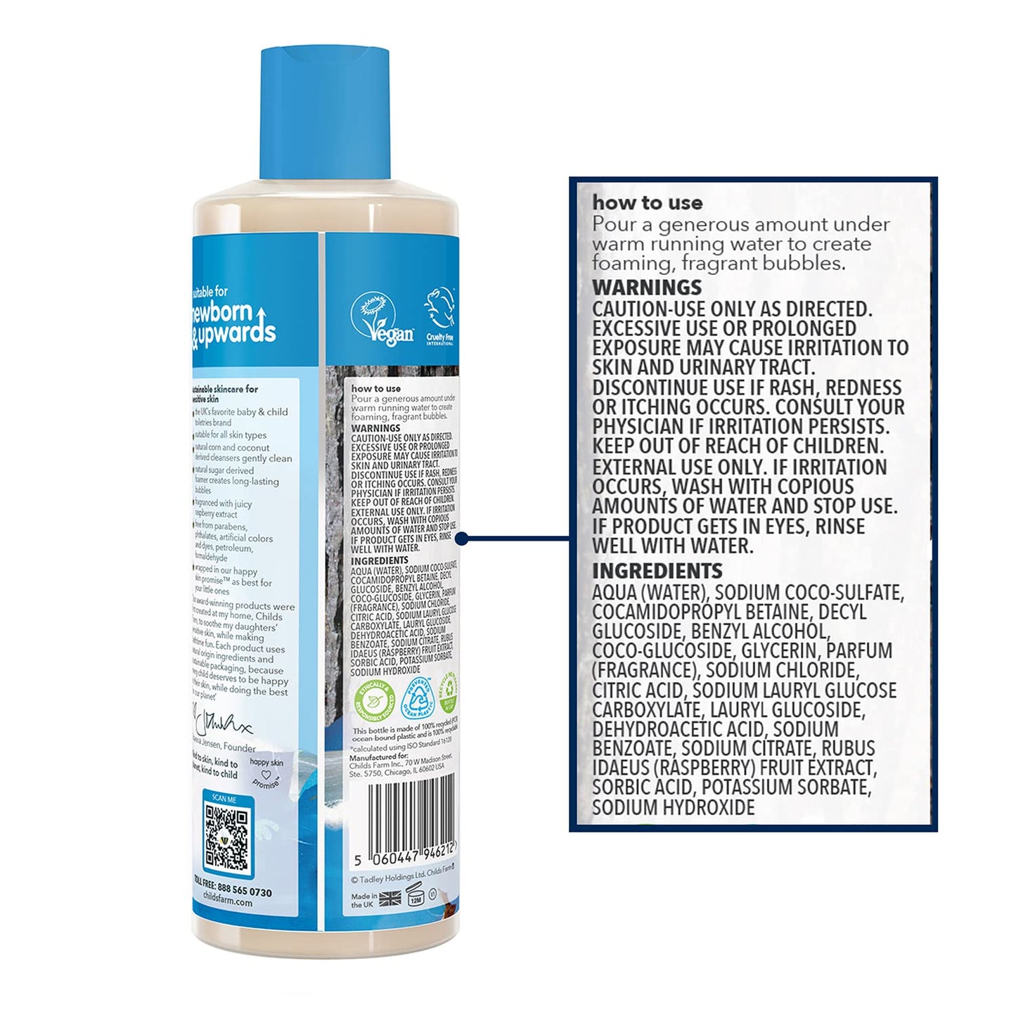 Childs Farm, Kids Bubble Bath For Dry, Sensitive Skin, Organic Raspberry, Gently Cleanses & Soothes, Vegan, Cruelty-Free, 16.9 F
