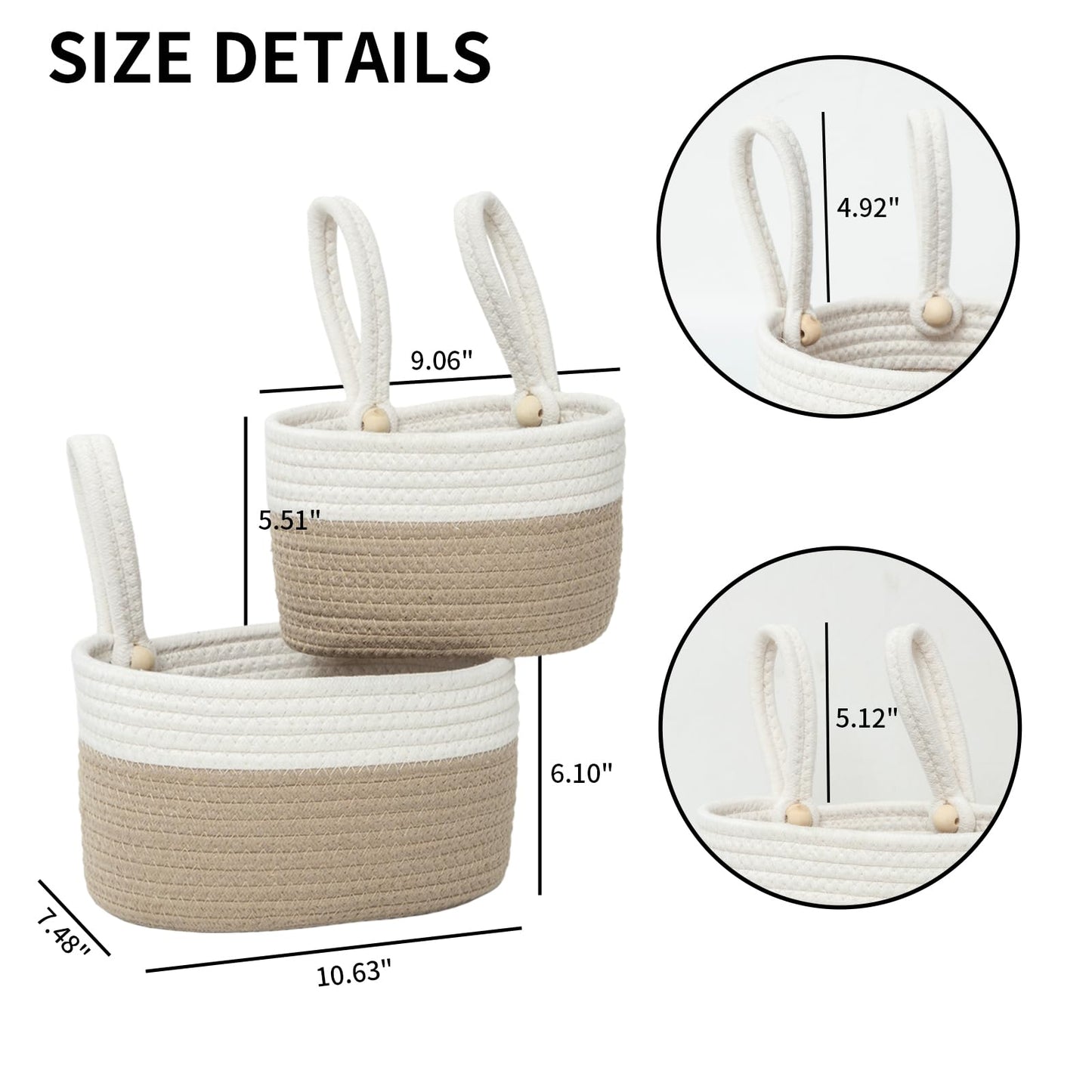 Yahuan Cotton Hanging Basket For Organizing Hanging Wall Basket With Handle For Wall Decor Bedroom Car Seat Back Stroller (Khaki