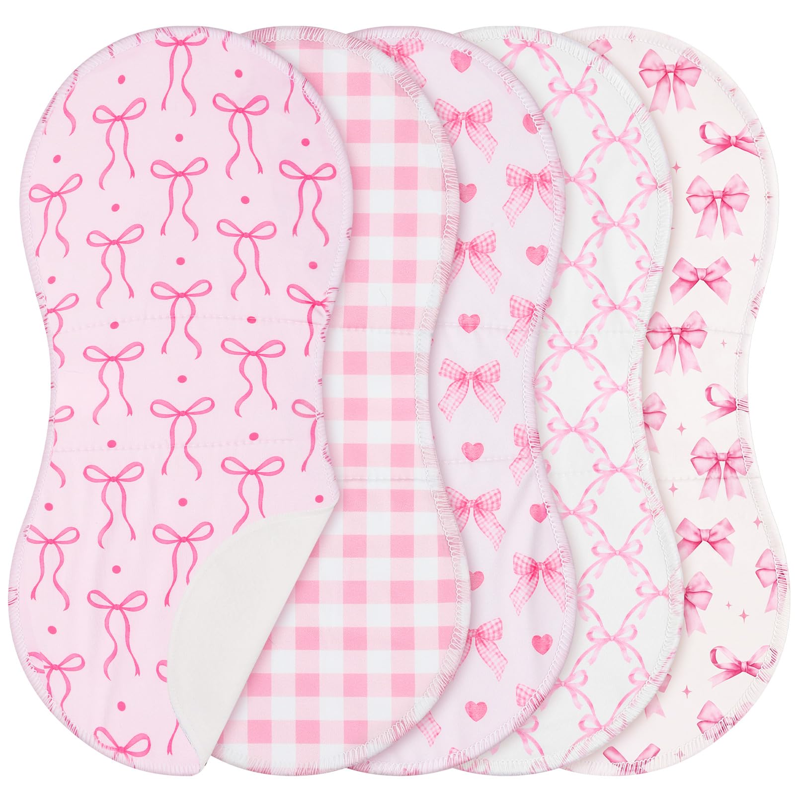 SmoothNovelty 5 Pack Pink Bow Baby Burp Cloths Soft Absorbent Burping Rags for Newborns 19x9 Spit up Cloths for Boy Girl Newborn
