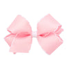 Wee Ones Girls' Classic Moonstitch Hair Bows On A Weestay Clip With Plain Wrap, Medium, Contrasting, Light Pink W/White Stitchin