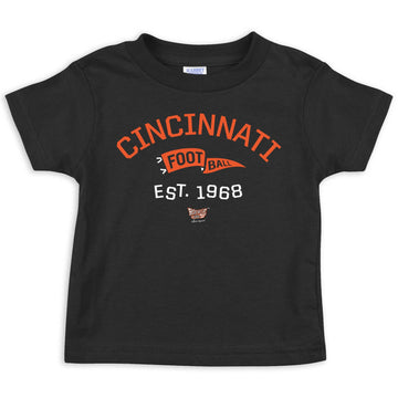Retro Pennant Baby Apparel For Cincinnati Football Fans (Nb-7T) (Black Toddler Tee, 2T)