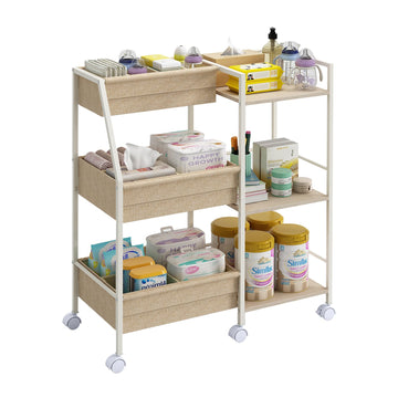 Marbyraz Baby Diaper Caddy Organizer Cart, 3-Tier Rolling Wheels Cart with Dividers and Shelves, Bedside Utility Cart for Nurser