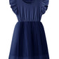 Twkioue Girl Ruffle Sleeve Dress Crewneck Tutu Tulle Fluffy Solid Color Dresses 817 Navy Blue 130