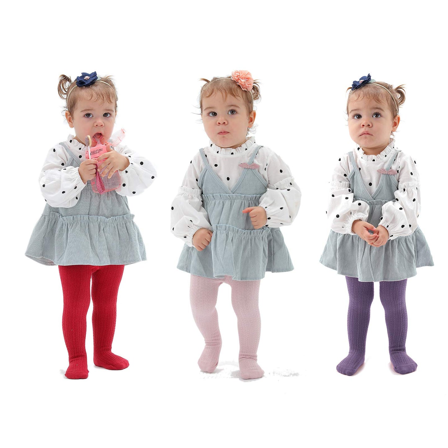 Epeius Baby Girls Seamless Cable Knit Solid Cotton Tights Newborn Girls Footed Leggings For 0-3 Months,Red/Pink/Purple (Pack Of
