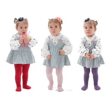 Epeius Baby Girls Seamless Cable Knit Solid Cotton Tights Newborn Girls Footed Leggings For 0-3 Months,Red/Pink/Purple (Pack Of