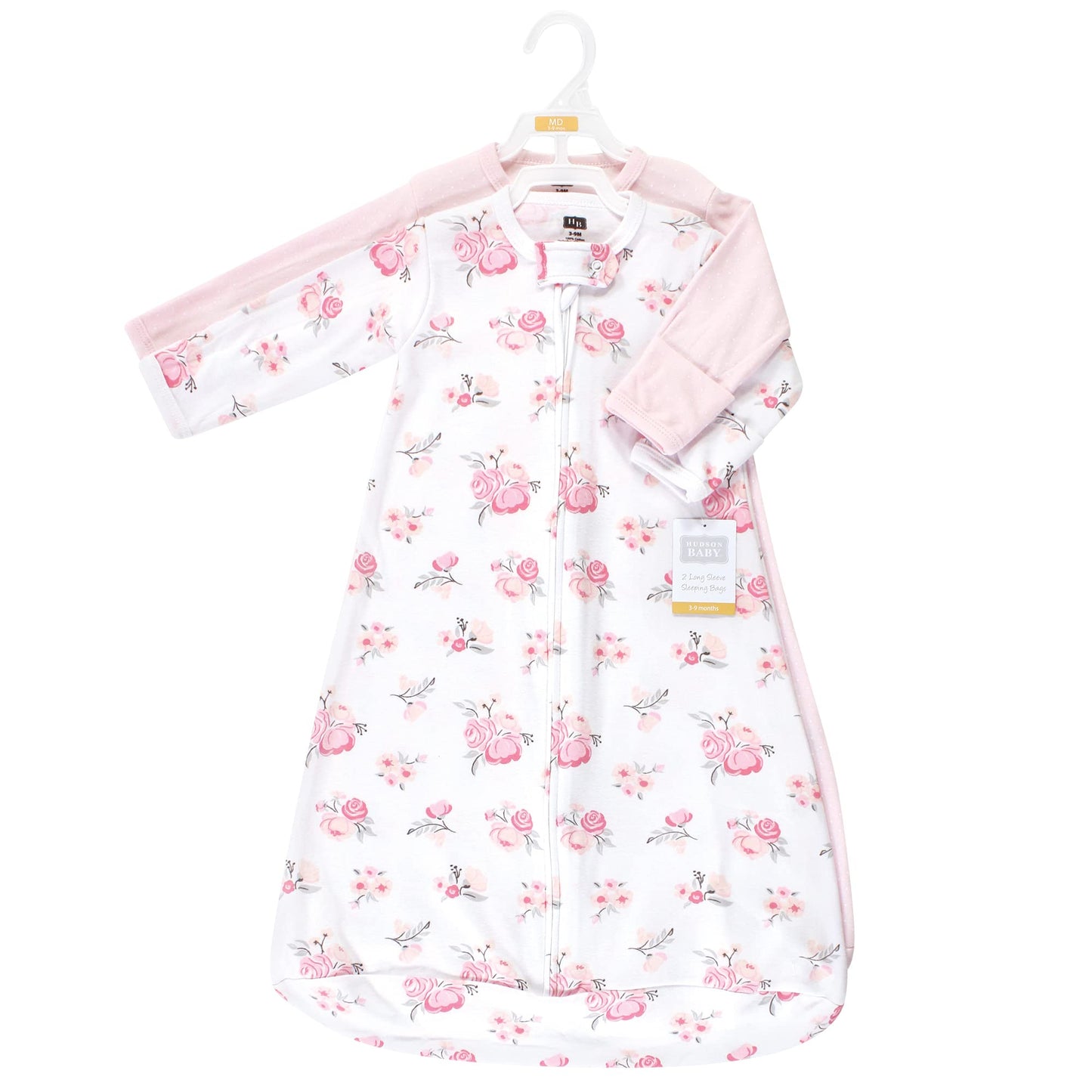 Hudson Baby Unisex Baby Cotton Long-Sleeve Wearable Sleeping Bag, Sack, Blanket, Basic Pink Floral, 12-18 Months