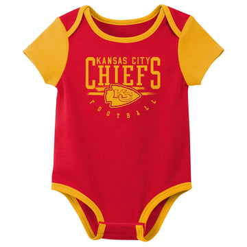 Outerstuff Nfl Newborn Baby And Infant Short Sleeve Bodysuit Variety 3-Pack - Kansas City Chiefs, 3-6M