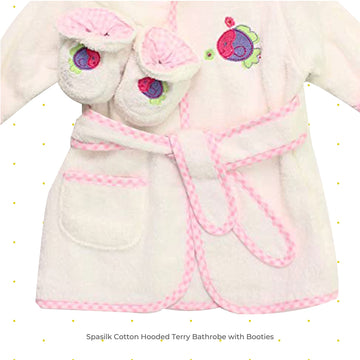 Spasilk 100% Cotton Hooded Terry Bathrobe With Booties, White Fish, One Size