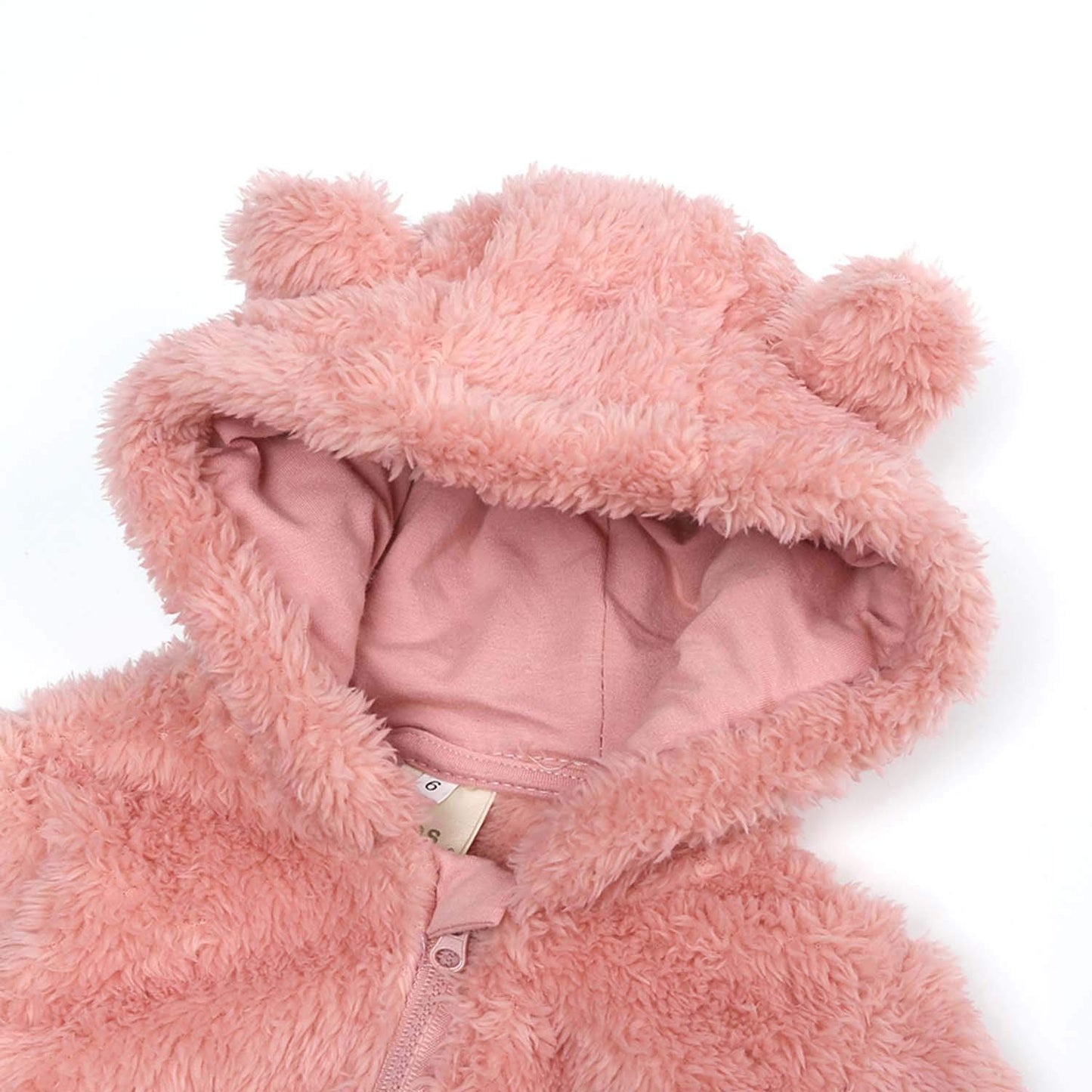 Baby Fleece Snowsuits 0-12 Months Toddlers Cute Bear Jumpsuits Winter Hooded Rompers With Zipper Pink 3-6M