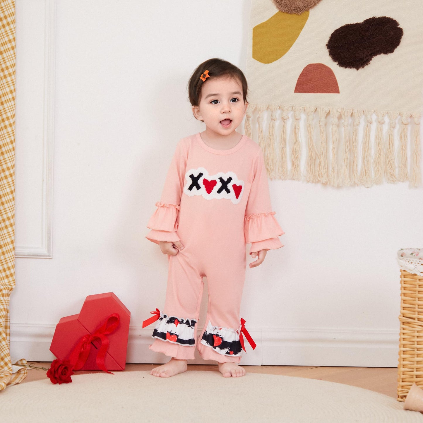 My First Valentines Day Baby Girl Outfit Love Heart Letter Long Sleeve Romper Newborn Spring Jumpsuit Clothes (A-Pink, 0-3 Month