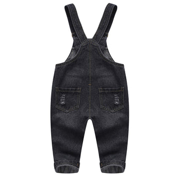 Kidscool Space Baby Boy Girl Jean Overalls,Toddler Ripped Denim Cute Workwear,Black,12-18 Months