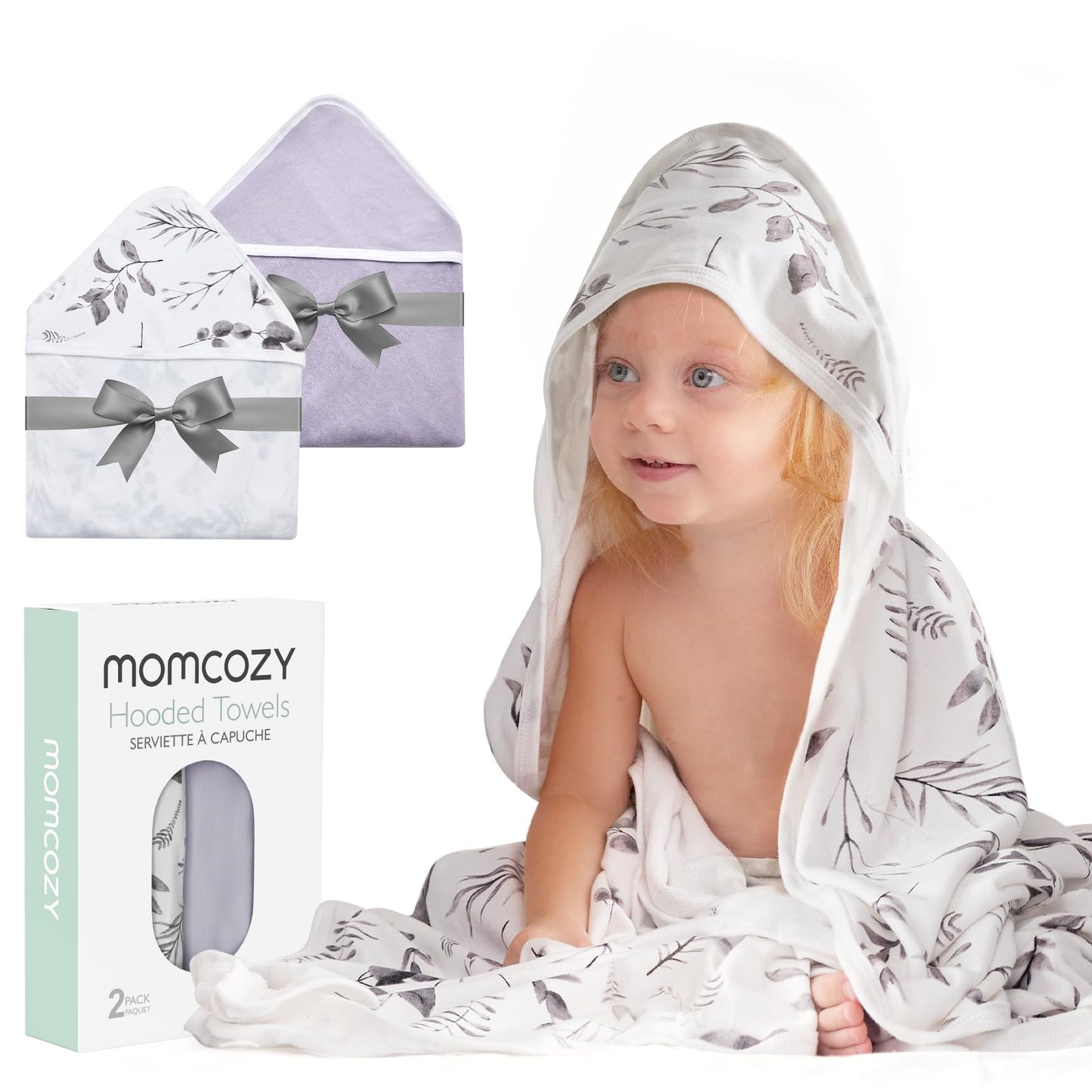 Momcozy Hooded Baby Towel, 2 Pack And Cotton Bath Towel With Hooded, Large 35 X 35 Inch, Baby Towel Set For Boy Or Girl,Infant A