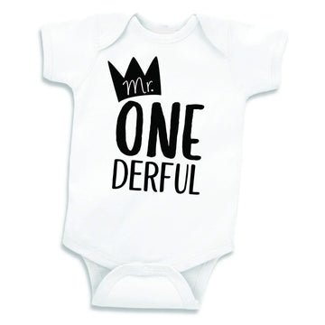 Bump And Beyond Designs Baby-Boys First Birthday Outfit, Mr. One-Derful Apparel Black, 12-18 Months, Short Sleeve