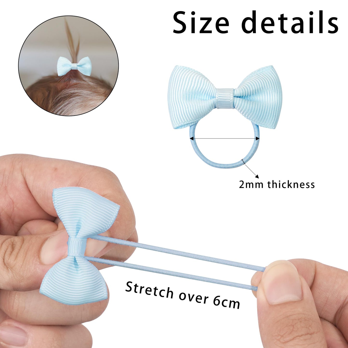 C  Llot Durable Hand-Sewn Tiny 2-Inch Hair Bows With Rubber Bands - Ponytail Holders And Gifts For Baby Girls, Infants, Toddlers