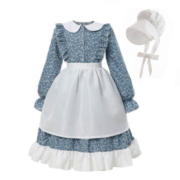 Nuoqi Prairie Dresses For Girls Pioneer Girl Laura Ingalls Wilder Costume Blue 4-5Y