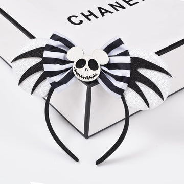 Seamoy Sequin Minnie Ears Headband,Nightmare Before Christmas Inspire Mouse Ears Headband, Ghost Evil Jack Mickey Ears, Sparkle