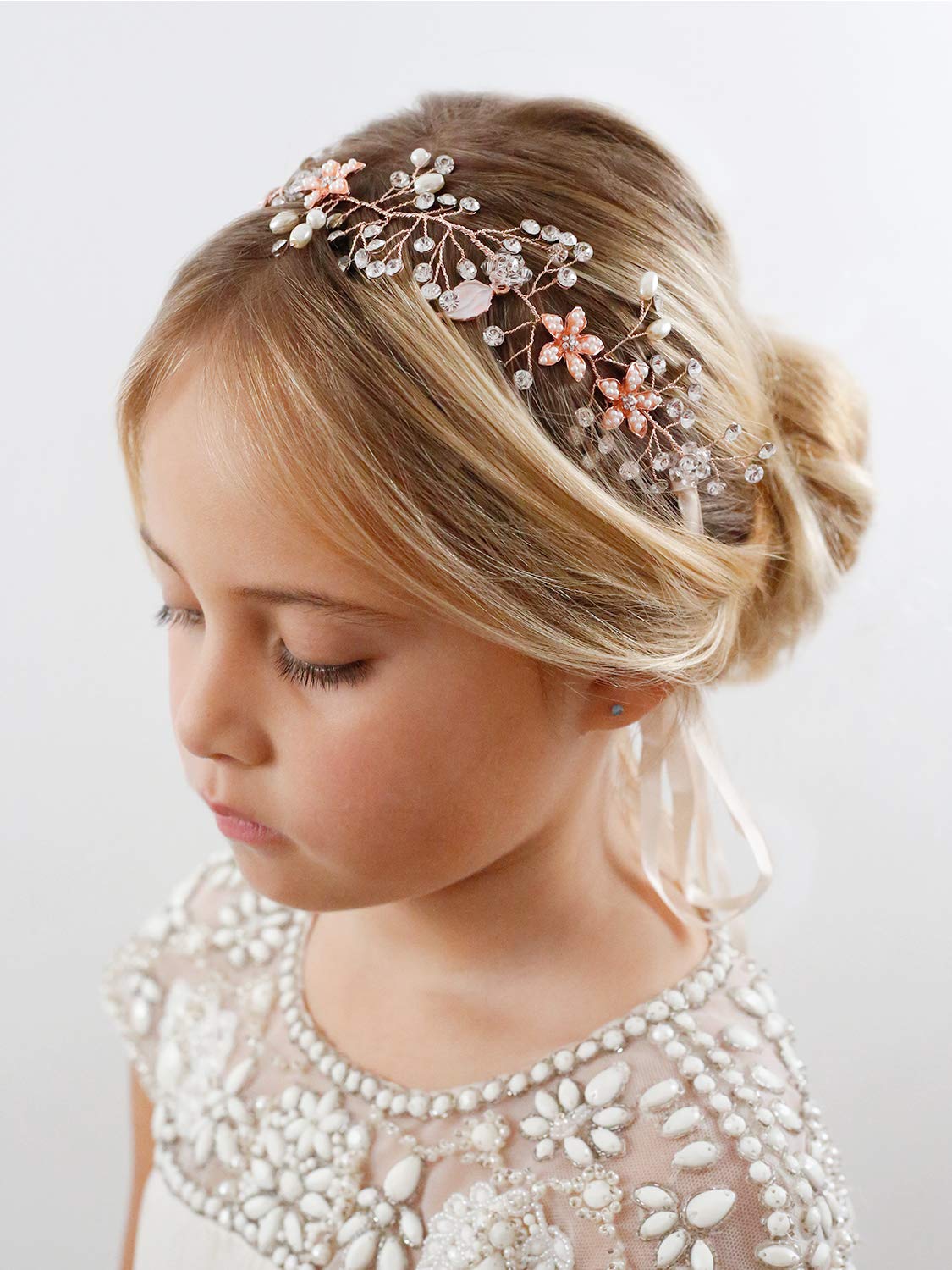Sweetv Flower Girl Headband For Wedding, Baby 'S Breath Hair Piece, Rose Gold Headpiece For Birthday Party, Photography