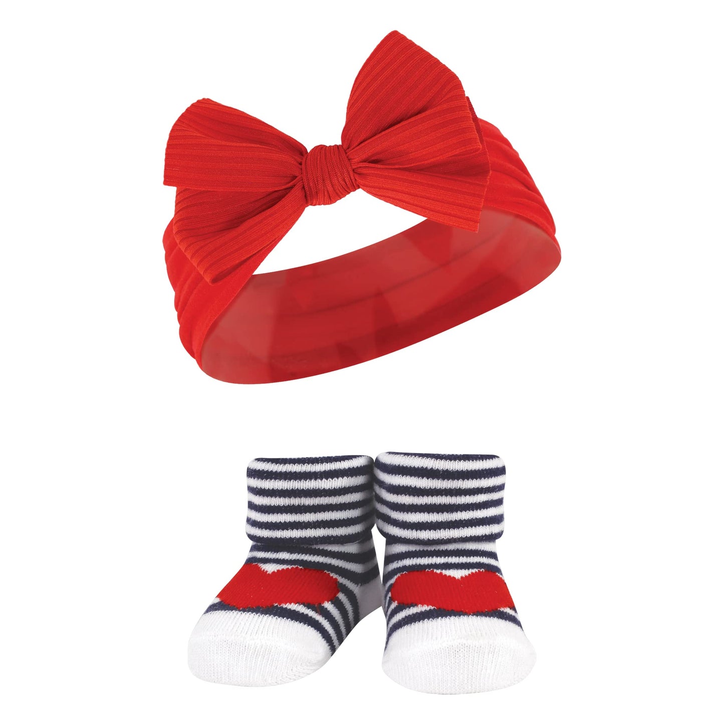 Hudson Baby Baby Girls' Headband And Socks Giftset, Red Blue Bows, One Size