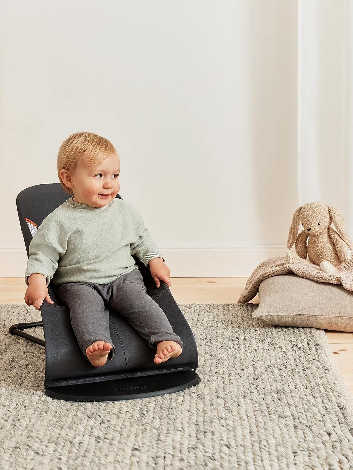 BabyBjrn Bouncer Balance Soft, Woven/Jersey, Dark Gray/Gray | 2-in-1 Adjustable Baby Bouncer Seat and Toddler Chair, Newborn to