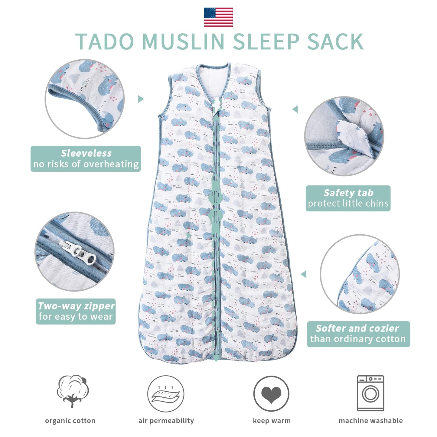 TADO MUSLIN Toddler Sleep Sack, 70% Rayon from Bamboo and 30% Cotton Baby Wearable Blanket Winter 2.5 TOG Sleeping Sacks Warm So