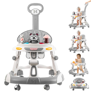 Baby Walker, 4-in-1 Foldable Baby Walkers and Baby Activity Center with Toys Tray,3-Gear Height Adjustable Infant Toddler Baby W