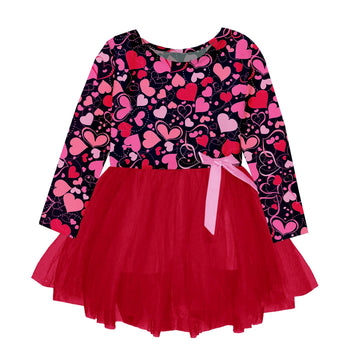 Valentines Day Heart Dress Baby Toddler Girl Love Printed Tutu Dresses 1-2T