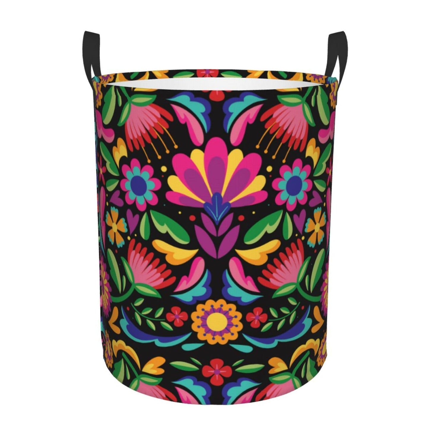 Pevtufa Colorful Floral Embroidery Mexican Foldable Laundry Basket Organizer,Fabric Clothes Toy Storage Basket Nursery Hamper St