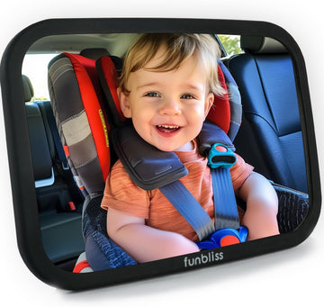 Funbliss Baby Car Mirror for Rear Facing Seat | 360 Rotation, Safety CertifiedShatterproof Acrylic Glass, Clear Wide View | Infa