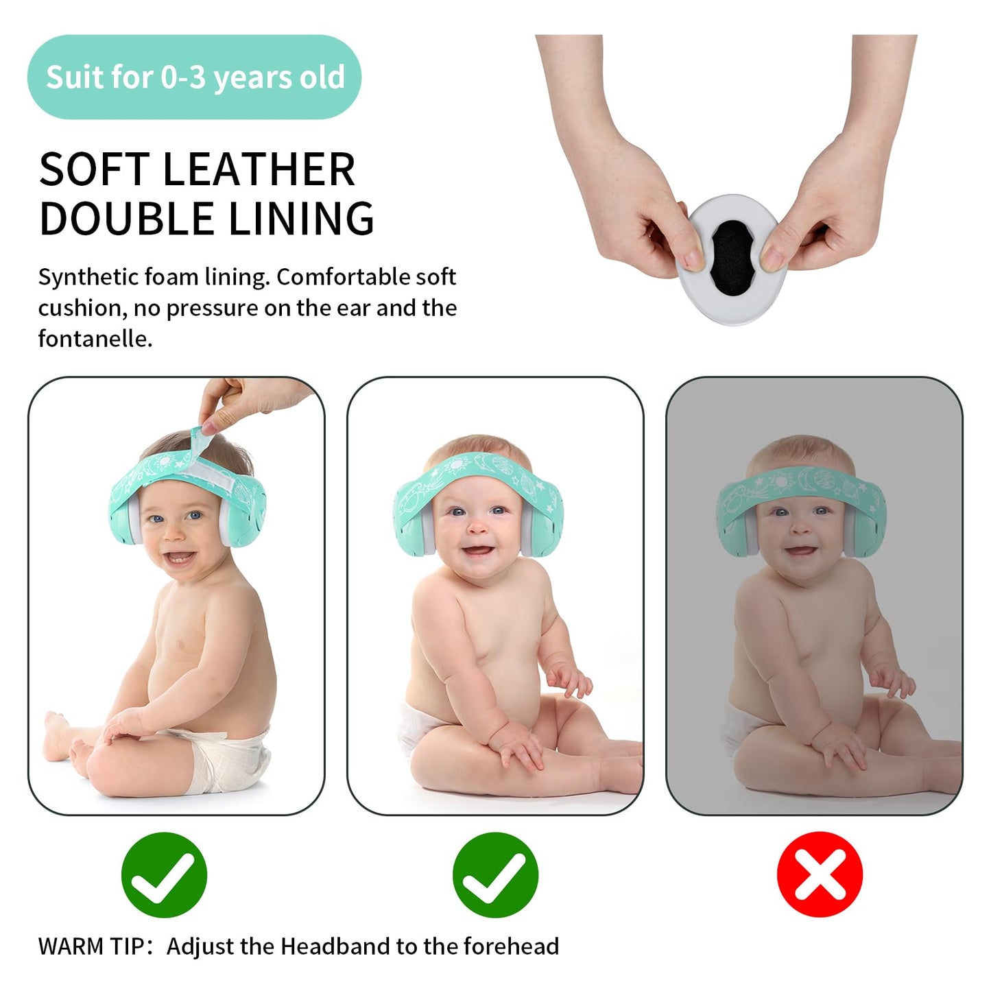 Lysian Aqua Baby Ear Muffs Noise Cancelling Headphone For Infants With Elastic Headband, Hearing Protection Kid Earmuffs For Sle