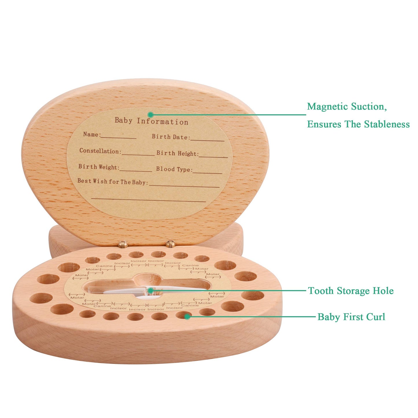 Ahfulife Baby Tooth Keepsake Fairy Box Holder With Lanugo Bottle, Wooden Bunny Rabbit Shape Keepsake Box For First Lost Teeth, C