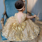 Baby Girls Embroidery Lace Dresses Toddler Ruffles Infant Easter Tutu Birthday Dress With Headwear (Golden02,70)