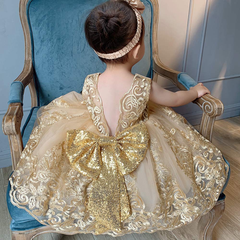 Cmmchaah Little Girls Christmas Dresses Kid Toddler Formal Easter Ball Gown Frocks Birthday Pageant Dress (Golden02,100)