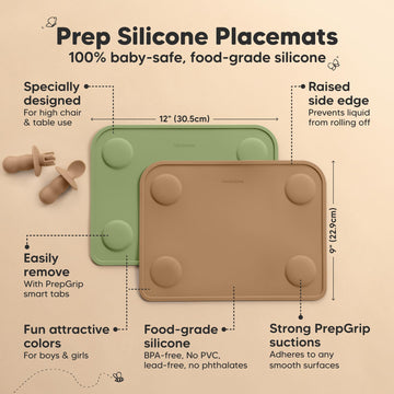 Keababies 2-Pack Silicone Placemats For Toddlers - Non Slip Suction Baby Silicone Placemat For Kids, Eating/Feeding, Easy To Cle