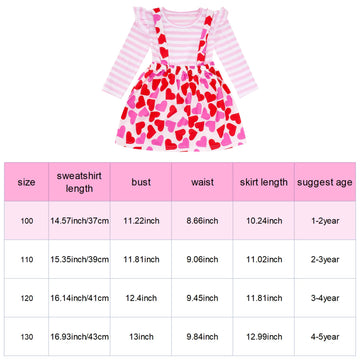 Hoyuwak Outfit For Toddler Pink Ruffled Long Sleeve Striped Shirt Top And Heart Printed Skirt Set For Valentine'S Day
