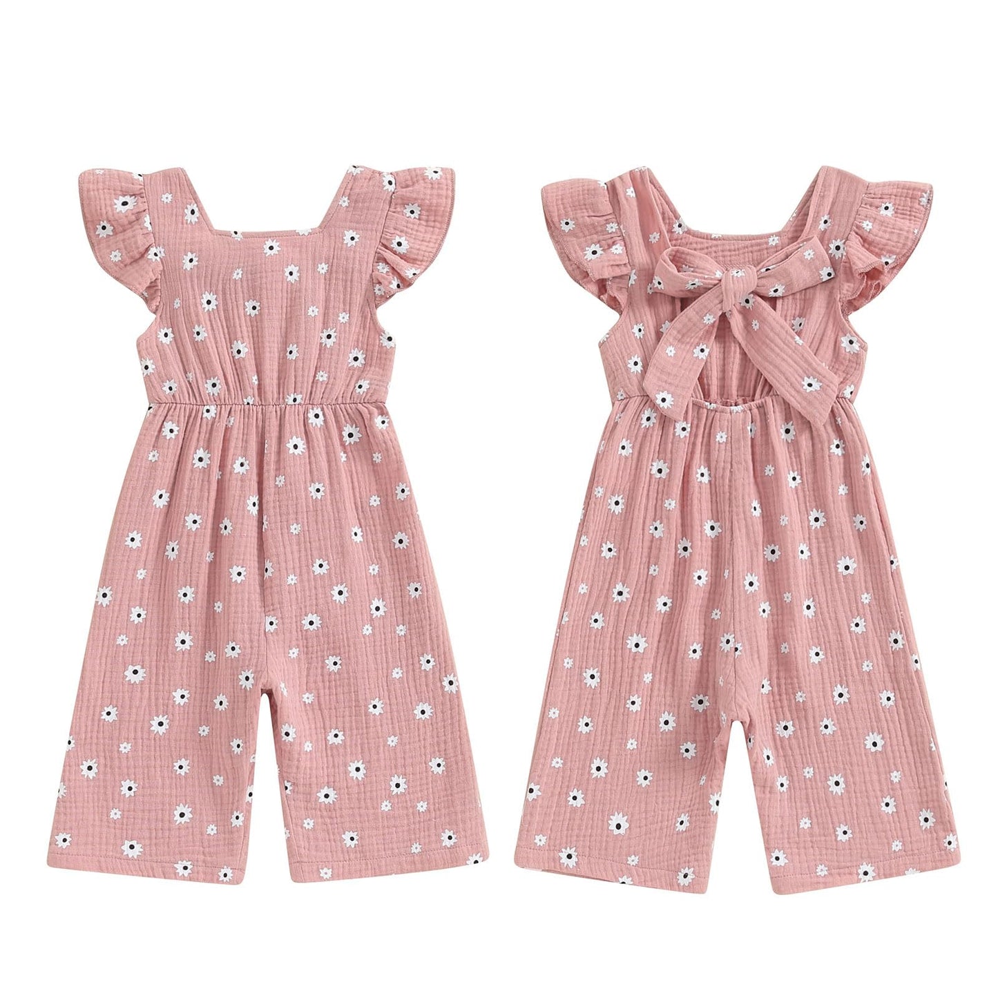 GOOCHEER Toddler Baby Girls Outfit Flower Print Jumpsuit Sleeveless Bowknot Romper Overall Pants Summer Clothes (Pink, 18-24 Mon
