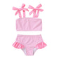 Younger Tree Toddler Girls Two Pieces Swimsuit Color Block Stripe Swimwear Summer Beach Bathing Suit 18M-5T(Pink 2-3T)