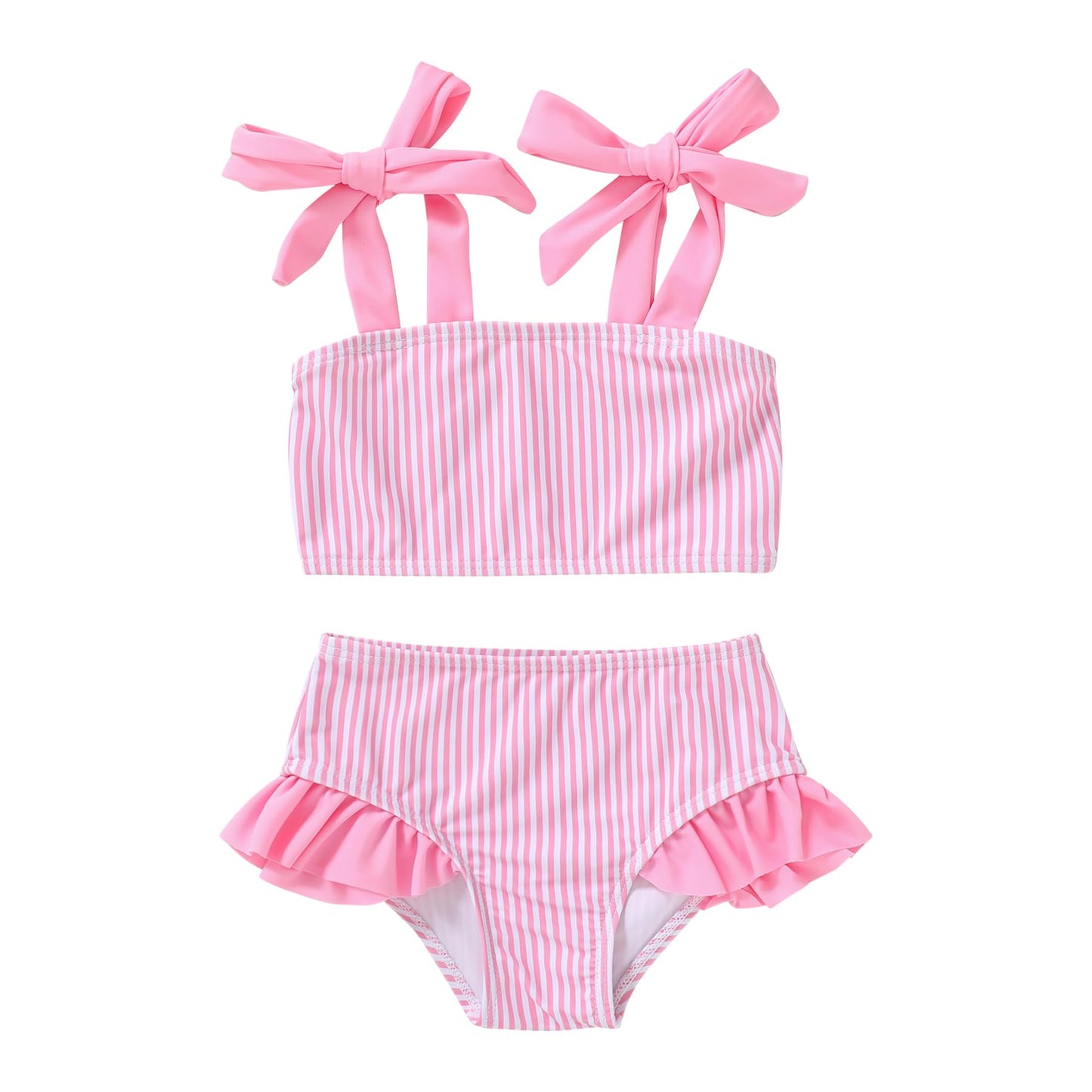 Younger Tree Toddler Girls Two Pieces Swimsuit Color Block Stripe Swimwear Summer Beach Bathing Suit 18M-5T(Pink 2-3T)