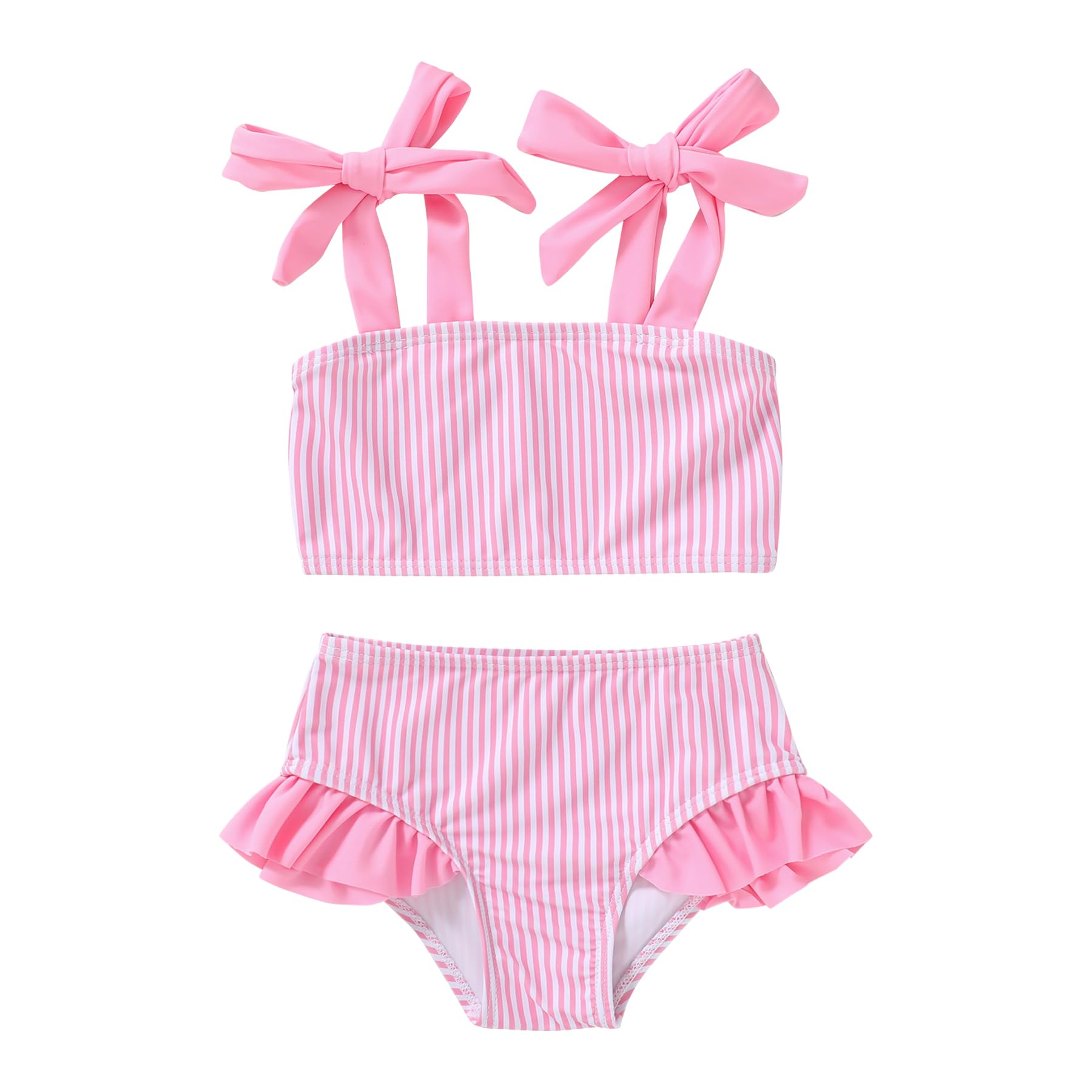 Younger Tree Toddler Girls Two Pieces Swimsuit Color Block Stripe Swimwear Summer Beach Bathing Suit 18M-5T(Pink 2-3T)