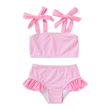 Younger Tree Toddler Girls Two Pieces Swimsuit Color Block Stripe Swimwear Summer Beach Bathing Suit 18M-5T(Pink 2-3T)