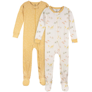 Gerber Unisex-Baby 2-Pack Footed Pajamas, Safari, 12 Months