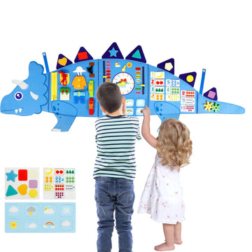 Oirtmiu Dinosaur Montessori Busy Board for Kids: 16 Activities Sensory Wall for Baby 6-12 Months 2 3 4 5 Years - Fine Motor Skil