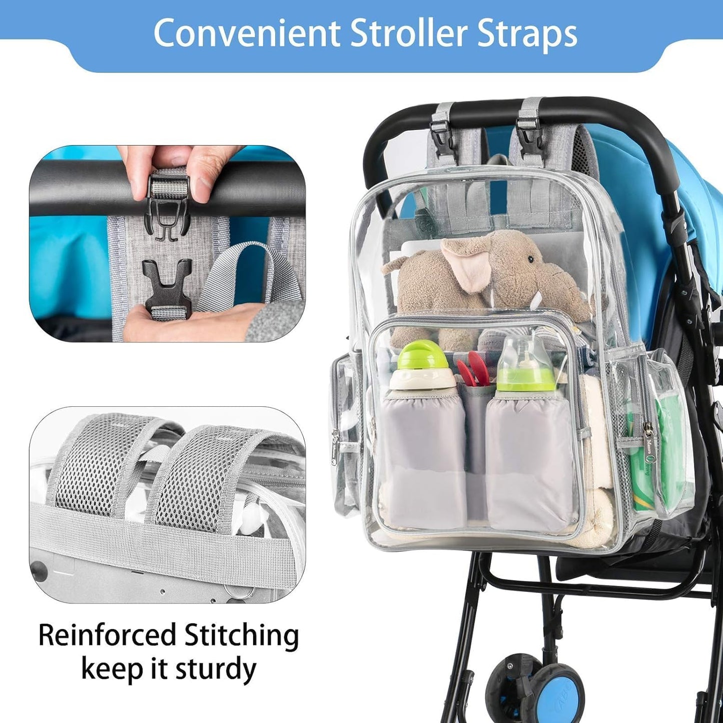 Mancro Diaper Bag Backpack, Clear Baby Bag Heavy Duty Transparent Backpack For Girls Boys, Multifunction Large Travel Backpack M