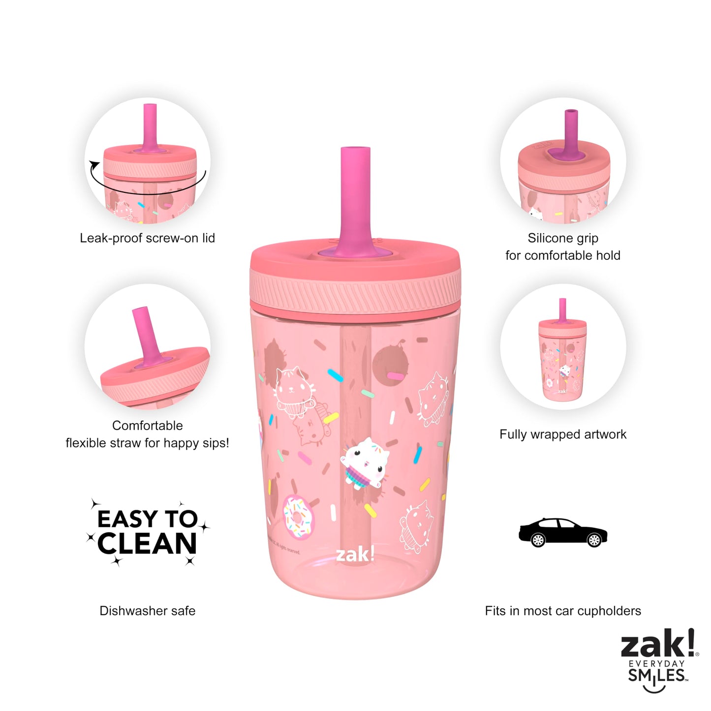 Zak Designs Gabby'S Dollhouse Kelso Toddler Cups For Travel Or At Home, 15Oz 2-Pack Durable Plastic Sippy Cups With Leak-Proof D