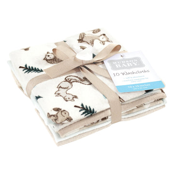 Hudson Baby Unisex Baby Flannel Washcloths, Boy Woodland Pals 10Pk, One Size