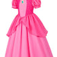 Pink Princess Dress For Girls, Kids Princess Costume With Crown Gloves Wand Earrings 8-9 Years