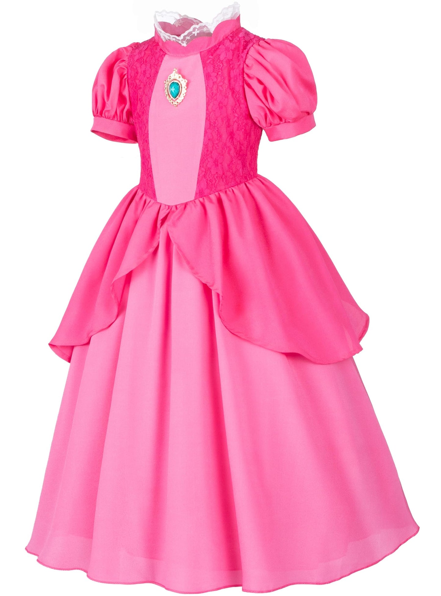Pink Princess Dress For Girls, Kids Princess Costume With Crown Gloves Wand Earrings 8-9 Years