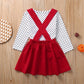 Modntoga Toddler Baby Girl Valentine'S Day Outfit Long Sleeve Dot Heart Shirt Top+Suspender Strap Red Skirts Set(18M-7Y) (Red, 6